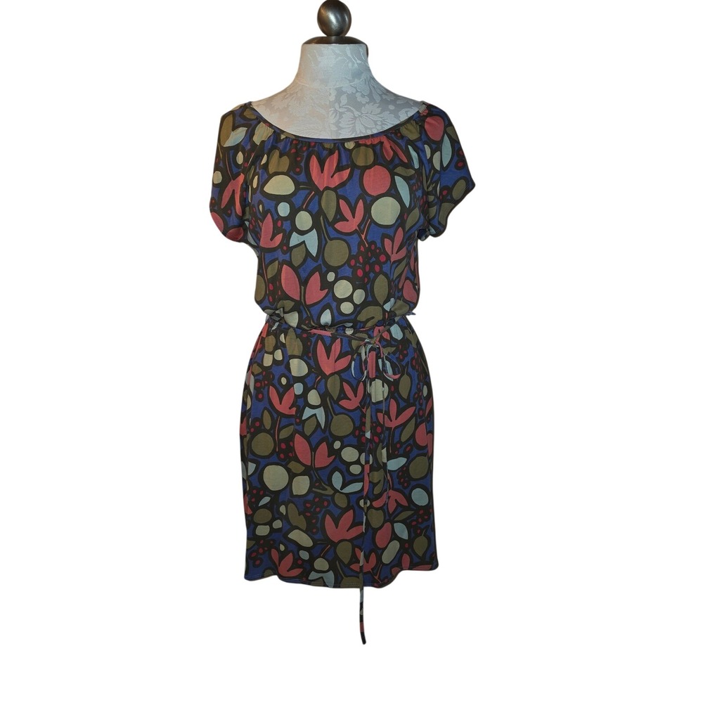 Boden Womens Floral Berry Print Belted Jersey Mini Dress Blue Pink US 6 UK 10